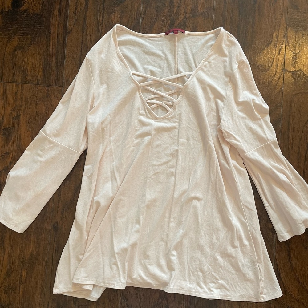 BKE by red lace up bell sleeve top size XL